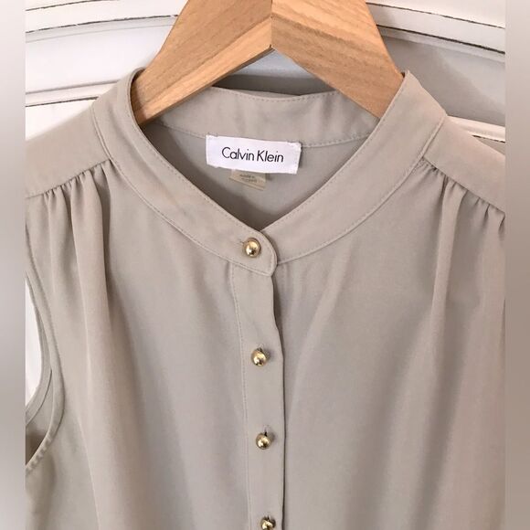 Calvin Klein Black Beige Classic Casual Sleeveless Workwear Casual Shirtdress 6 - Picture 4 of 9